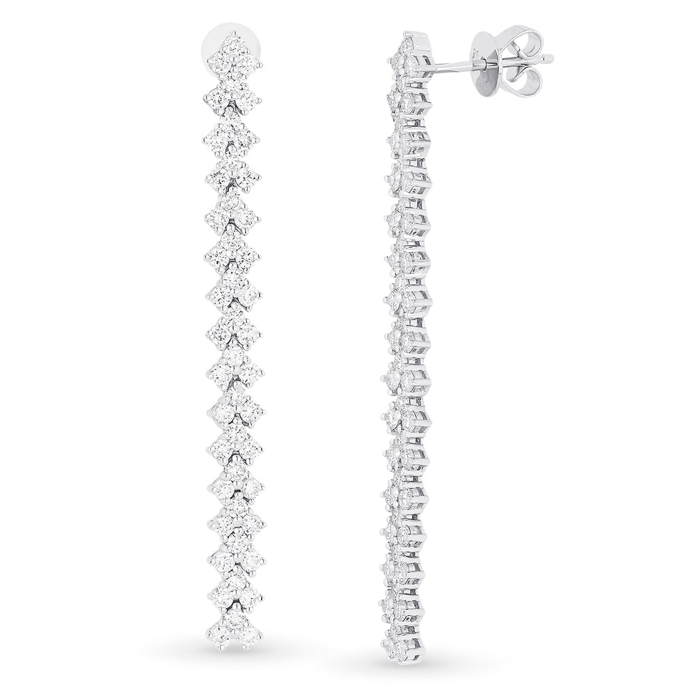 Beautiful Hand Crafted 14K White Gold White Diamond Milano Collection Drop Dangle Earrings With A Lever Back Closure