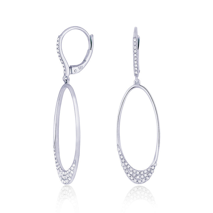 Beautiful Hand Crafted 14K White Gold White Diamond Milano Collection Drop Dangle Earrings With A Lever Back Closure