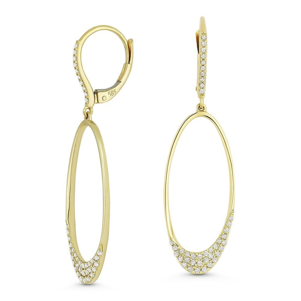 Beautiful Hand Crafted 14K Yellow Gold White Diamond Milano Collection Drop Dangle Earrings With A Lever Back Closure