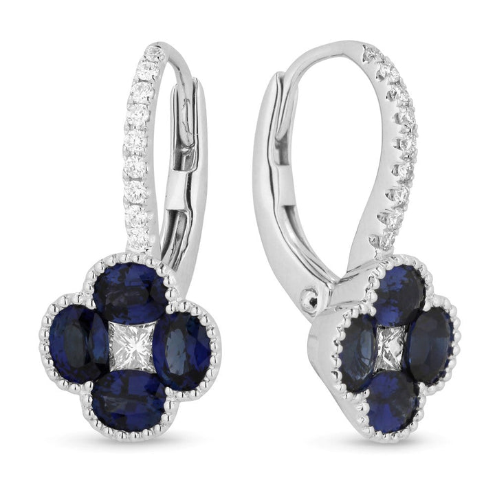 Beautiful Hand Crafted 18K White Gold  Sapphire And Diamond Arianna Collection Drop Dangle Earrings With A Lever Back Closure