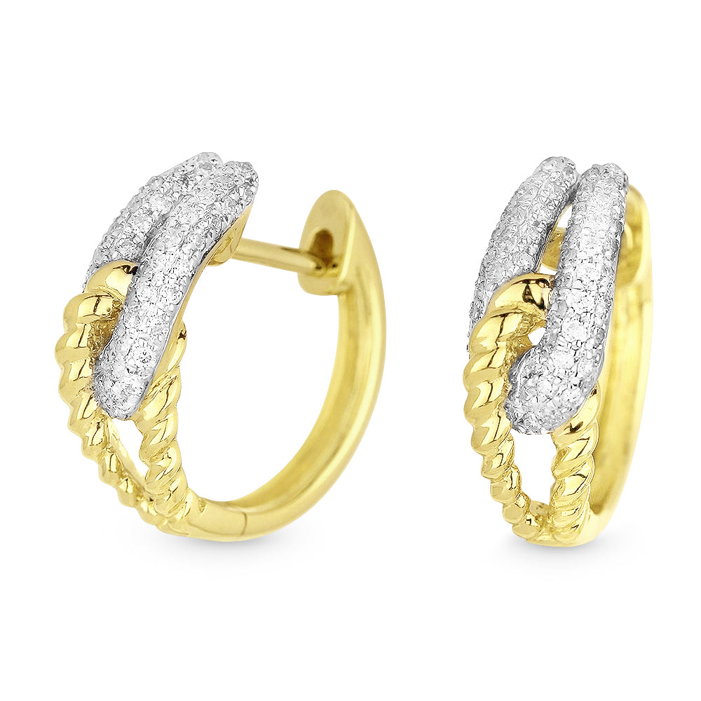 Beautiful Hand Crafted 14K Yellow Gold White Diamond Milano Collection Hoop Earrings With A Hoop Closure