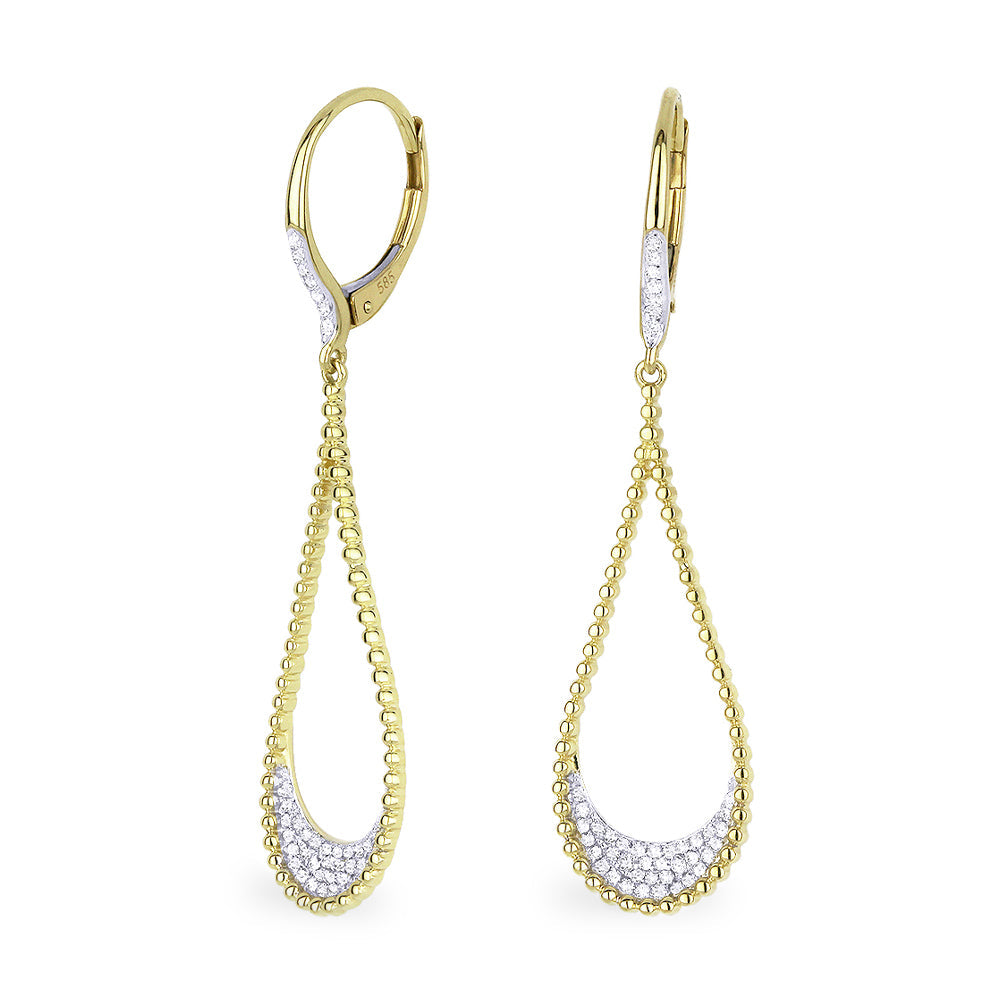 Beautiful Hand Crafted 14K Yellow Gold White Diamond Milano Collection Drop Dangle Earrings With A Lever Back Closure