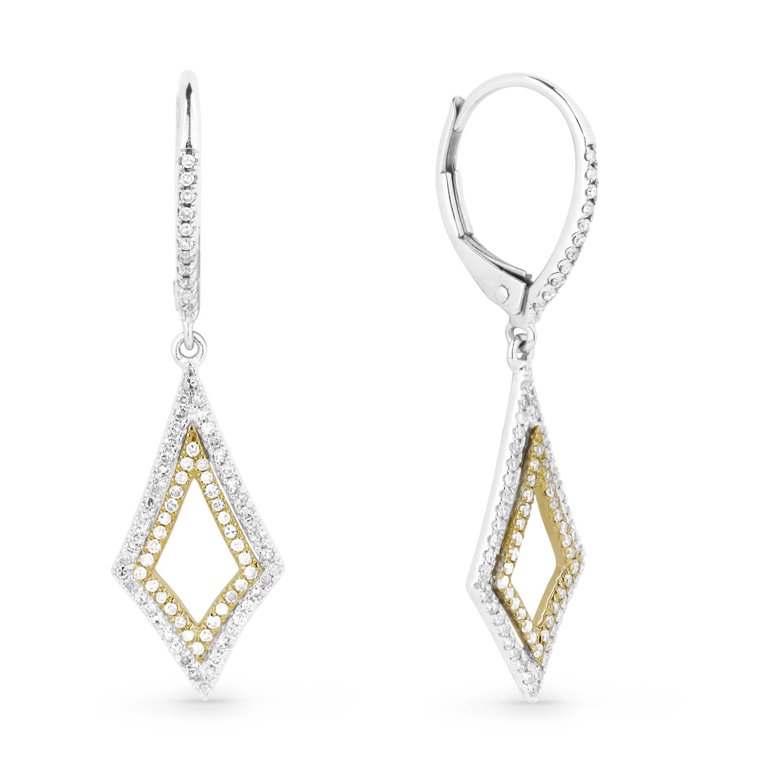 Beautiful Hand Crafted 14K Two Tone Gold White Diamond Milano Collection Drop Dangle Earrings With A Lever Back Closure