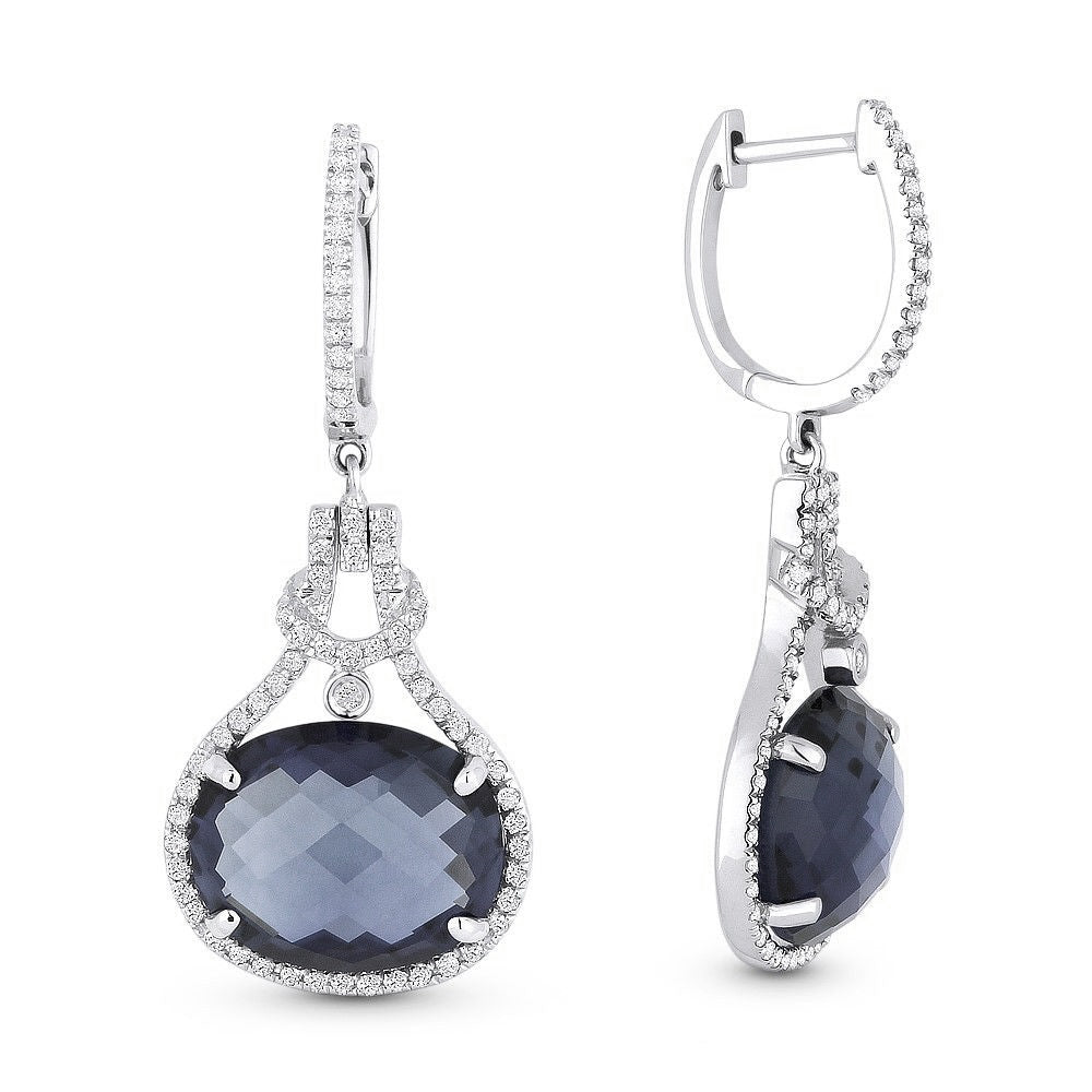 Beautiful Hand Crafted 14K White Gold 12X10MM Created Alexandrite And Diamond Eclectica Collection Drop Dangle Earrings With A Lever Back Closure