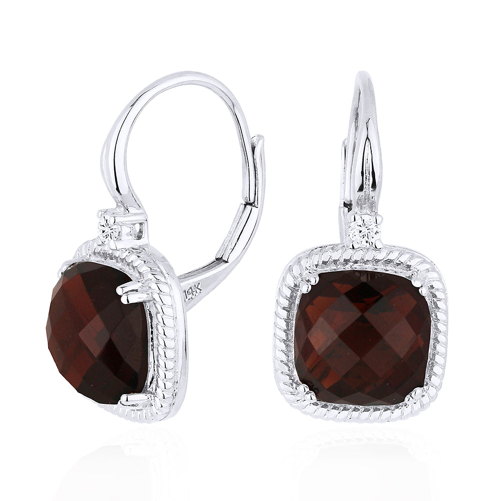 Beautiful Hand Crafted 14K White Gold  Garnet And Diamond Eclectica Collection Drop Dangle Earrings With A Omega Back Closure