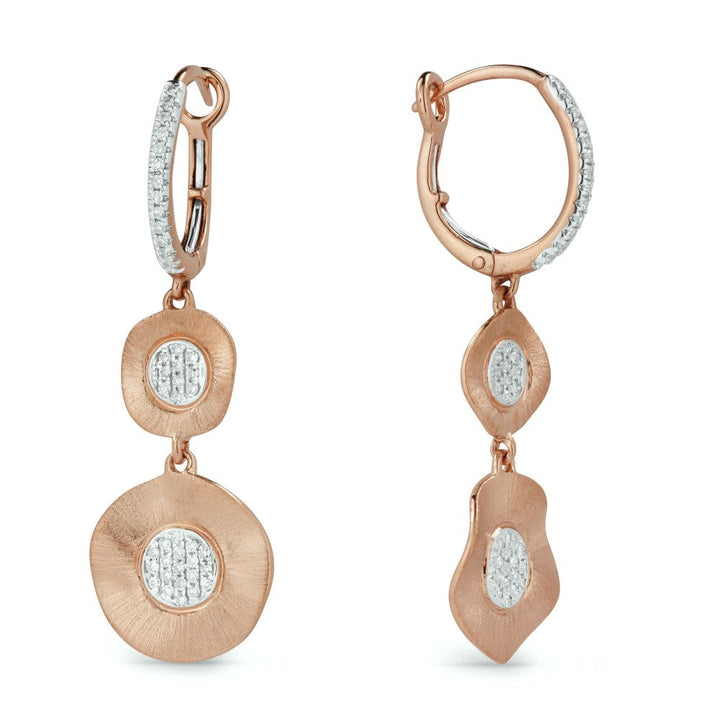 Beautiful Hand Crafted 14K Rose Gold White Diamond Milano Collection Drop Dangle Earrings With A Lever Back Closure