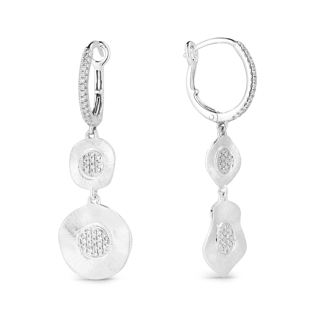 Beautiful Hand Crafted 14K White Gold White Diamond Milano Collection Drop Dangle Earrings With A Lever Back Closure