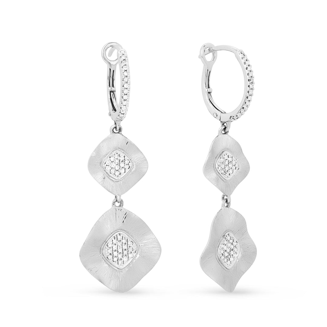 Beautiful Hand Crafted 14K White Gold White Diamond Milano Collection Drop Dangle Earrings With A Lever Back Closure