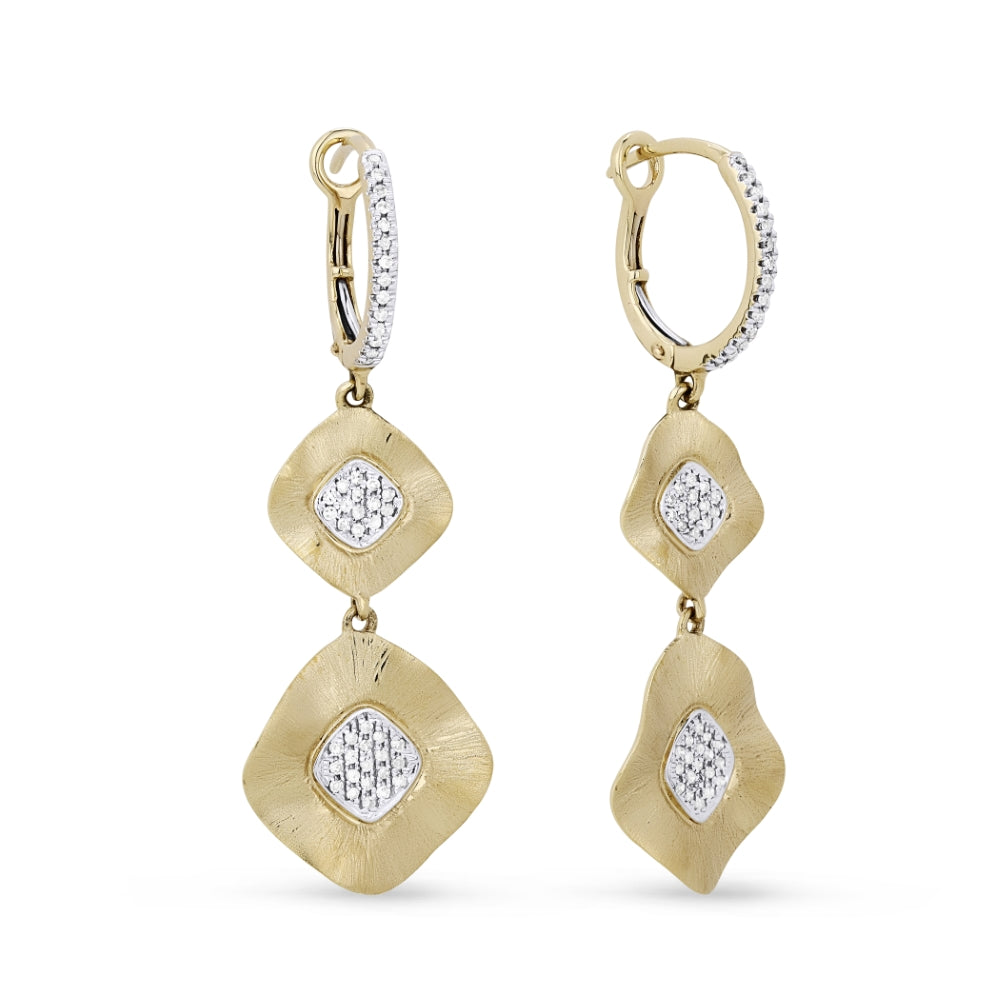 Beautiful Hand Crafted 14K Yellow Gold White Diamond Milano Collection Drop Dangle Earrings With A Lever Back Closure