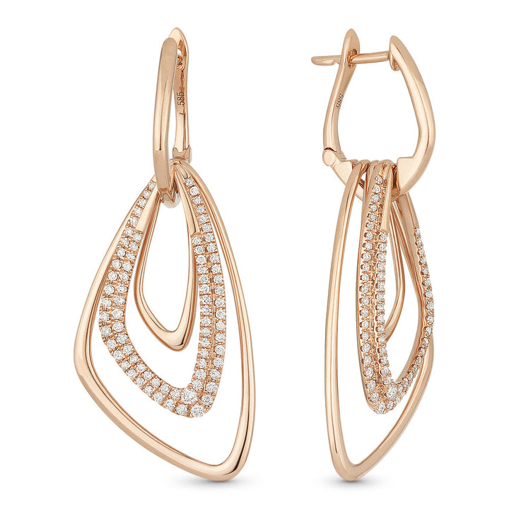 Beautiful Hand Crafted 14K Rose Gold White Diamond Milano Collection Drop Dangle Earrings With A Lever Back Closure