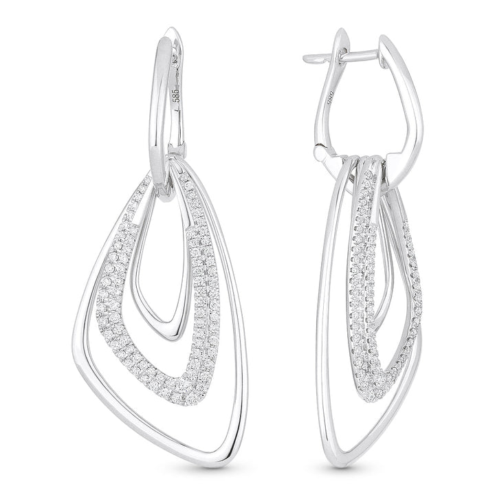 Beautiful Hand Crafted 14K White Gold White Diamond Milano Collection Drop Dangle Earrings With A Lever Back Closure