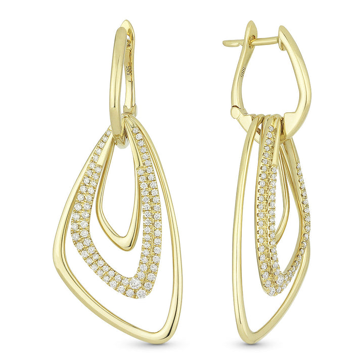 Beautiful Hand Crafted 14K Yellow Gold White Diamond Milano Collection Drop Dangle Earrings With A Lever Back Closure