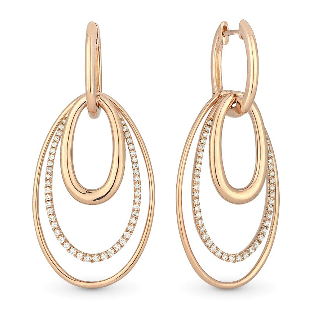 Beautiful Hand Crafted 14K Rose Gold White Diamond Milano Collection Drop Dangle Earrings With A Lever Back Closure