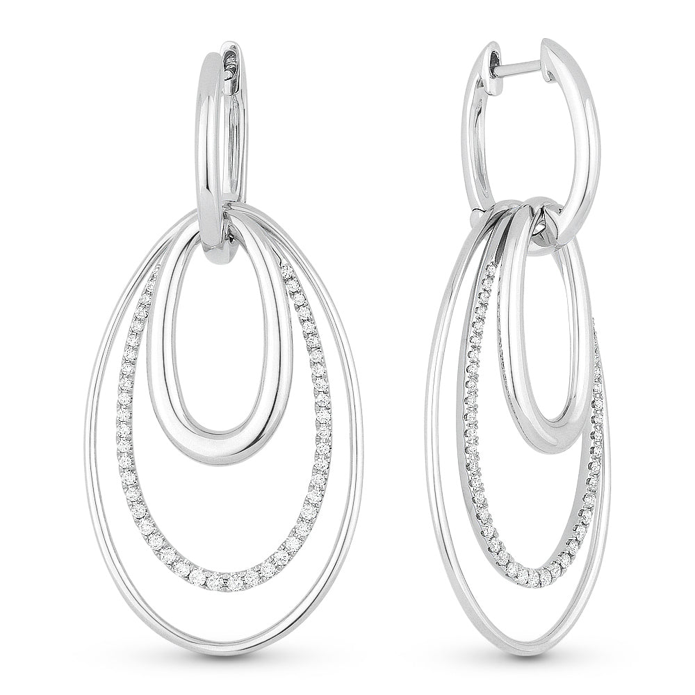 Beautiful Hand Crafted 14K White Gold White Diamond Milano Collection Drop Dangle Earrings With A Lever Back Closure