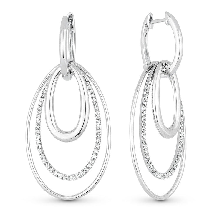 Beautiful Hand Crafted 14K White Gold White Diamond Milano Collection Drop Dangle Earrings With A Lever Back Closure