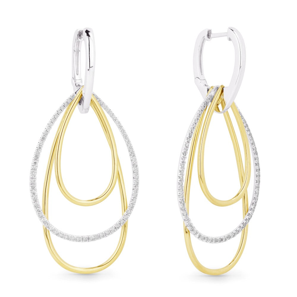 Beautiful Hand Crafted 14K Two Tone Gold White Diamond Milano Collection Drop Dangle Earrings With A Lever Back Closure