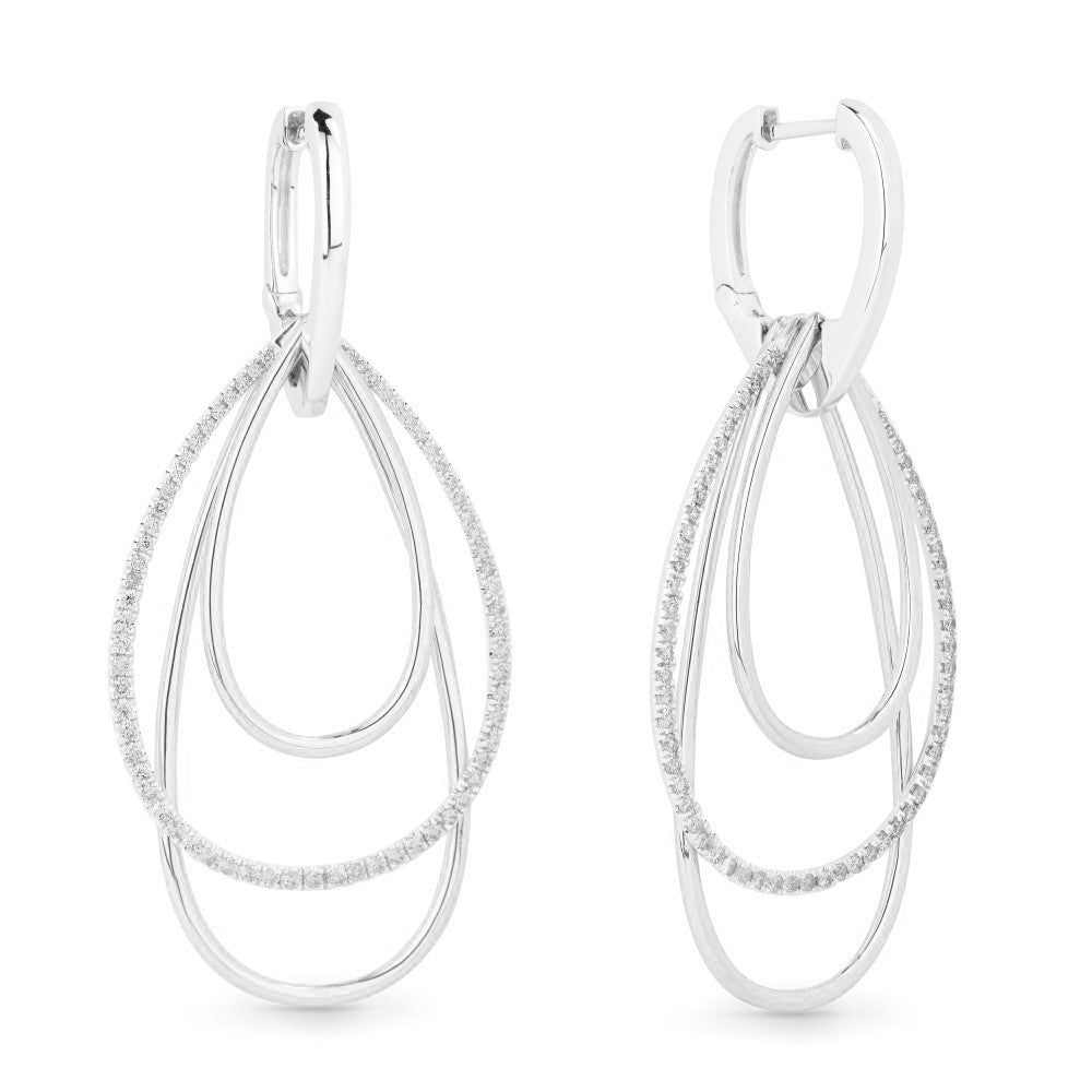 Beautiful Hand Crafted 14K White Gold White Diamond Milano Collection Drop Dangle Earrings With A Lever Back Closure