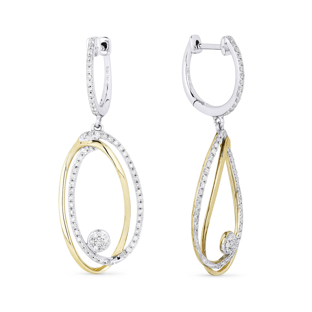 Beautiful Hand Crafted 14K Two Tone Gold White Diamond Milano Collection Drop Dangle Earrings With A Lever Back Closure