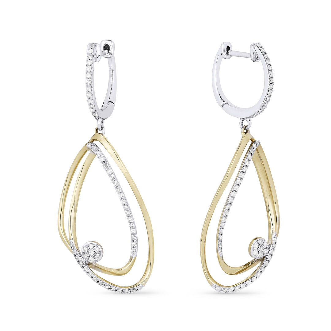 Beautiful Hand Crafted 14K Two Tone Gold White Diamond Milano Collection Drop Dangle Earrings With A Lever Back Closure