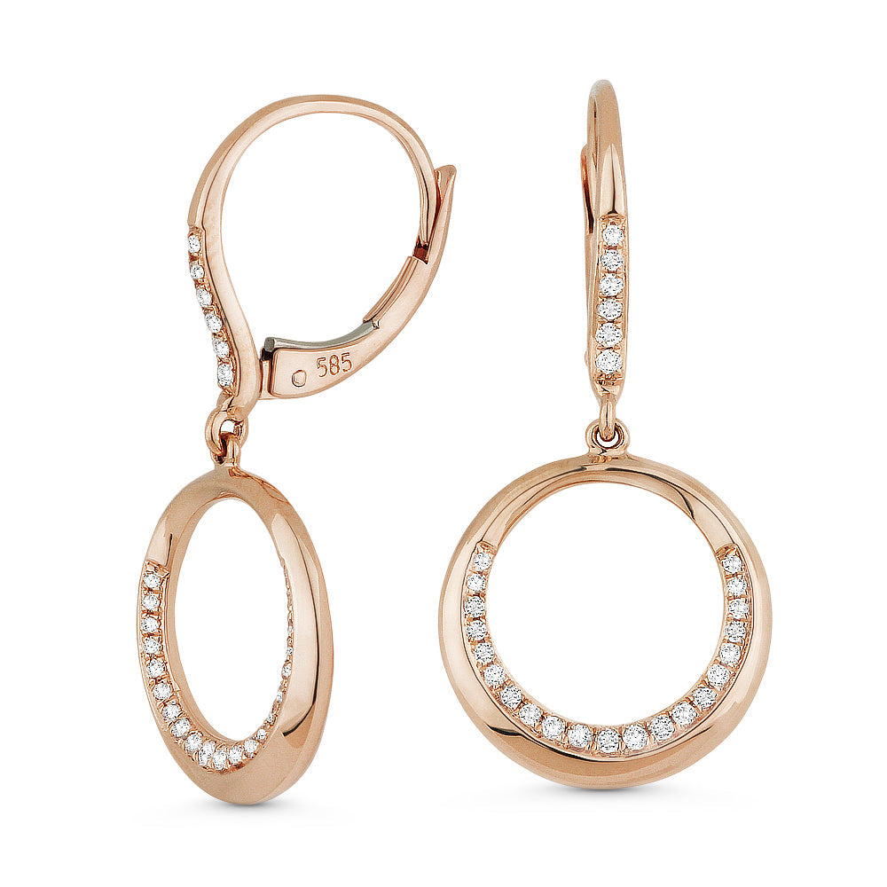 Beautiful Hand Crafted 14K Rose Gold White Diamond Milano Collection Drop Dangle Earrings With A Lever Back Closure