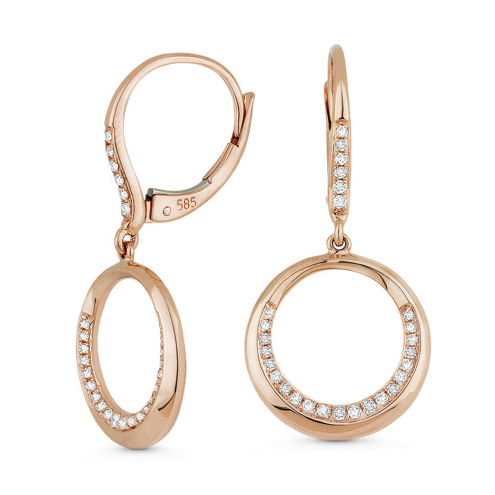 Beautiful Hand Crafted 14K Rose Gold White Diamond Milano Collection Drop Dangle Earrings With A Lever Back Closure