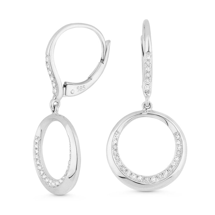 Beautiful Hand Crafted 14K White Gold White Diamond Milano Collection Drop Dangle Earrings With A Lever Back Closure