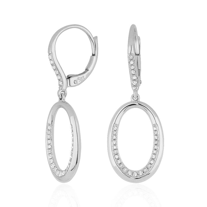 Beautiful Hand Crafted 14K White Gold White Diamond Milano Collection Drop Dangle Earrings With A Lever Back Closure