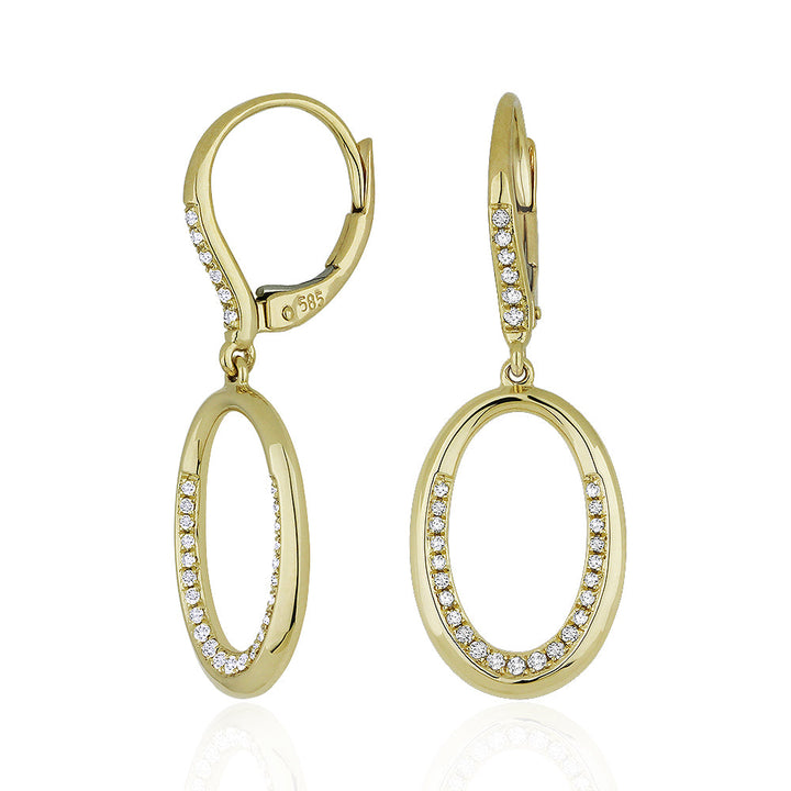 Beautiful Hand Crafted 14K Yellow Gold White Diamond Milano Collection Drop Dangle Earrings With A Lever Back Closure