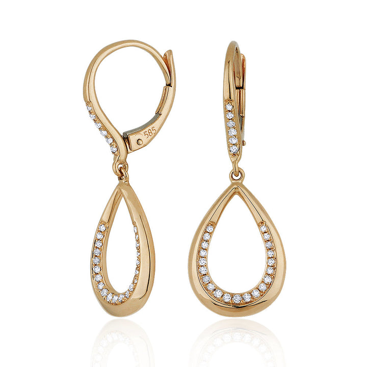 Beautiful Hand Crafted 14K Rose Gold White Diamond Milano Collection Drop Dangle Earrings With A Lever Back Closure