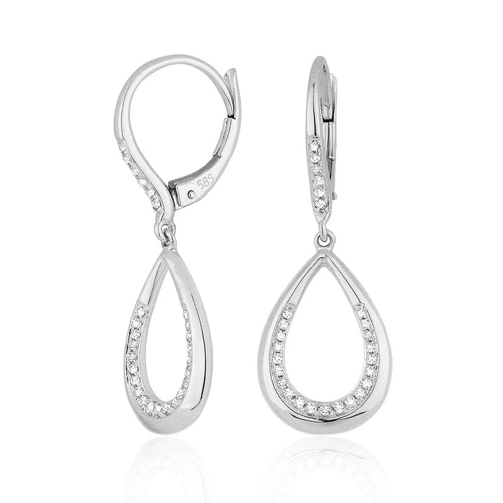 Beautiful Hand Crafted 14K White Gold White Diamond Milano Collection Drop Dangle Earrings With A Lever Back Closure