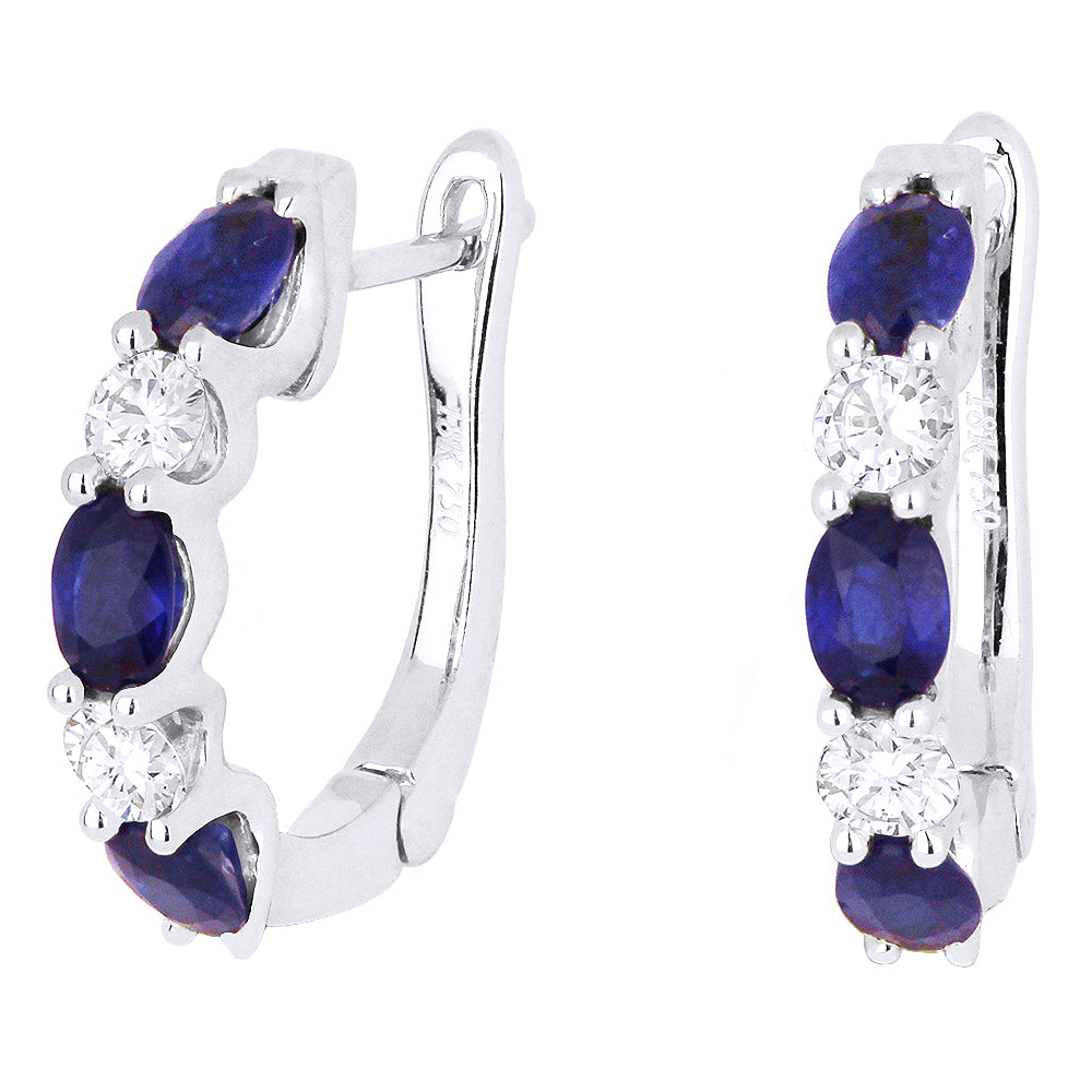 Beautiful Hand Crafted 14K White Gold 17MM Sapphire And Diamond Arianna Collection Hoop Earrings With A Hoop Closure