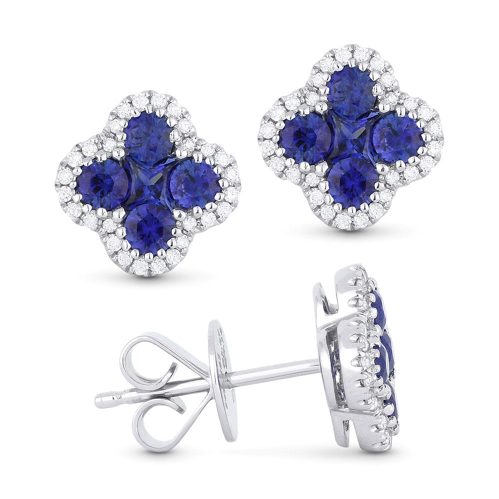 Beautiful Hand Crafted 14K White Gold  Sapphire And Diamond Arianna Collection Stud Earrings With A Push Back Closure