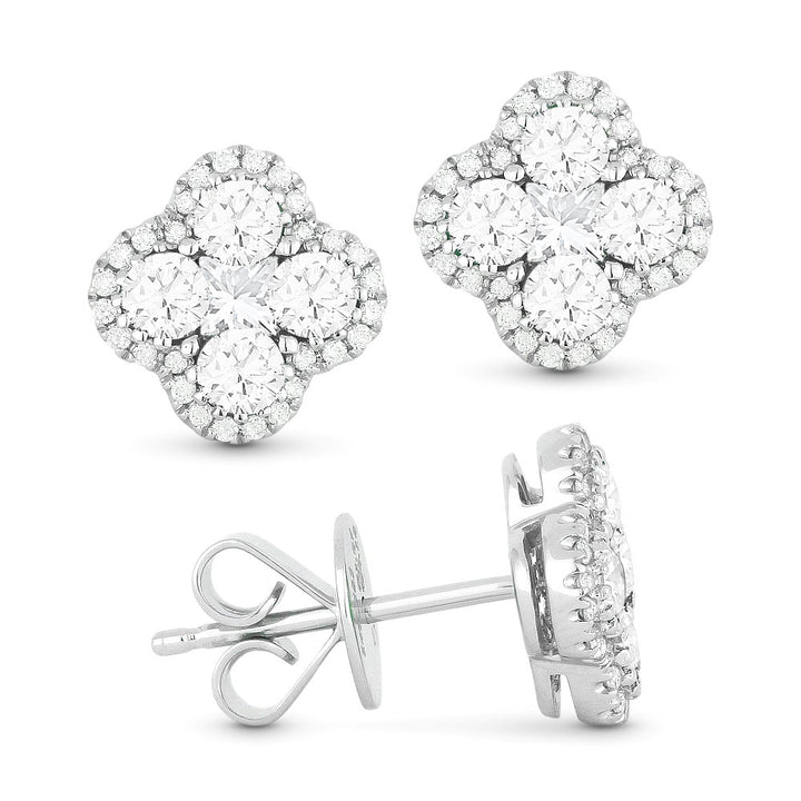 Beautiful Hand Crafted 14K White Gold White Diamond Arianna Collection Stud Earrings With A Push Back Closure