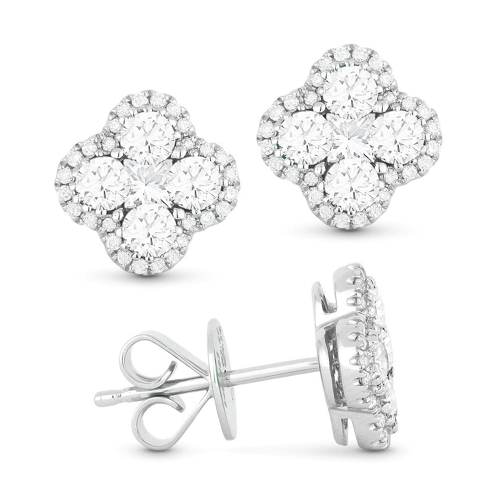 Beautiful Hand Crafted 14K White Gold White Diamond Lumina Collection Stud Earrings With A Push Back Closure