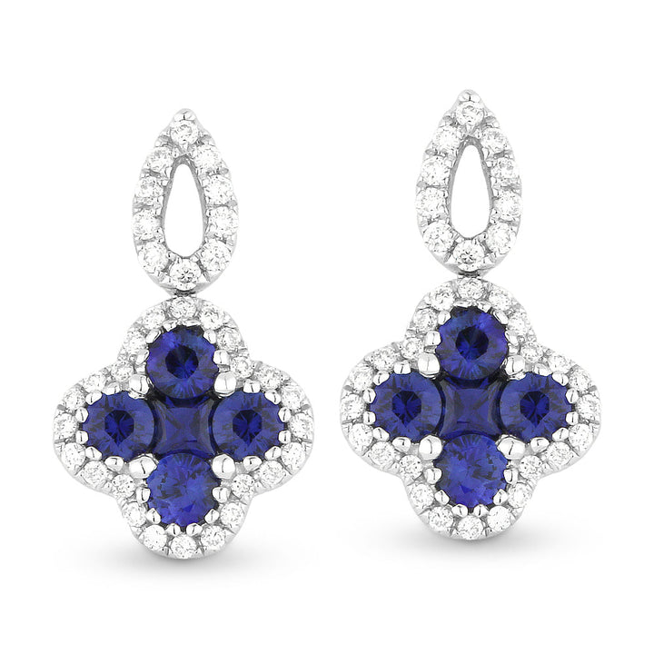 Beautiful Hand Crafted 14K White Gold  Sapphire And Diamond Arianna Collection Drop Dangle Earrings With A Lever Back Closure