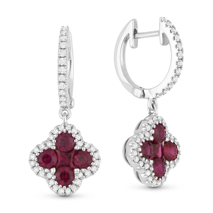 Beautiful Hand Crafted 18K White Gold  Ruby And Diamond Arianna Collection Drop Dangle Earrings With A Lever Back Closure