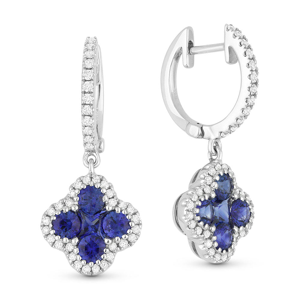Beautiful Hand Crafted 18K White Gold  Sapphire And Diamond Arianna Collection Drop Dangle Earrings With A Lever Back Closure