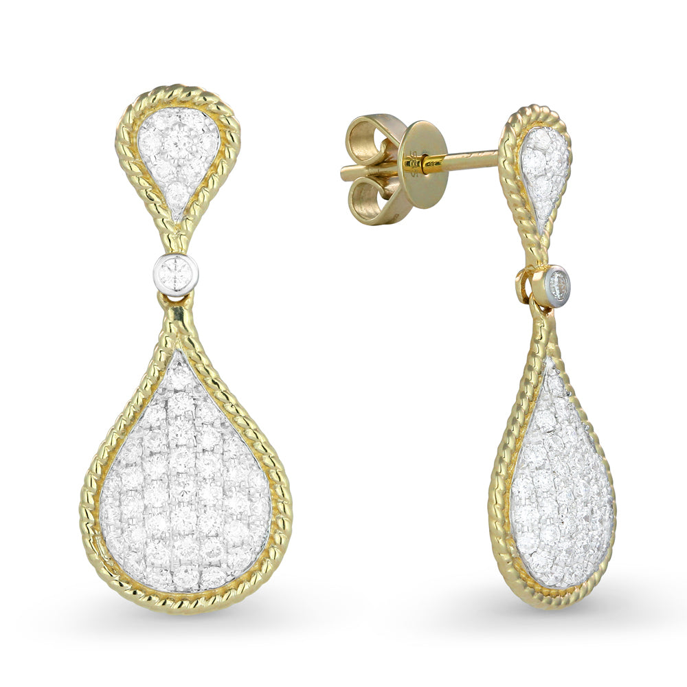 Beautiful Hand Crafted 14K Yellow Gold White Diamond Milano Collection Drop Dangle Earrings With A Lever Back Closure