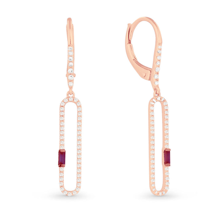 Beautiful Hand Crafted 14K Rose Gold  Ruby And Diamond Arianna Collection Drop Dangle Earrings With A Lever Back Closure