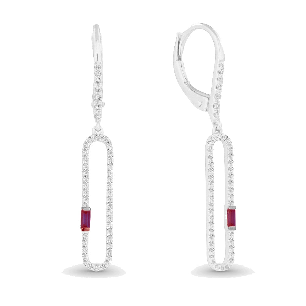 Beautiful Hand Crafted 14K White Gold  Ruby And Diamond Arianna Collection Drop Dangle Earrings With A Lever Back Closure