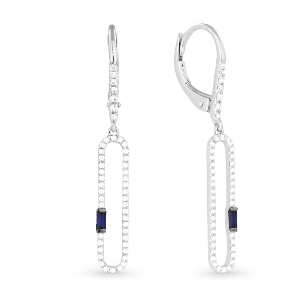 Beautiful Hand Crafted 14K White Gold  Sapphire And Diamond Arianna Collection Drop Dangle Earrings With A Lever Back Closure
