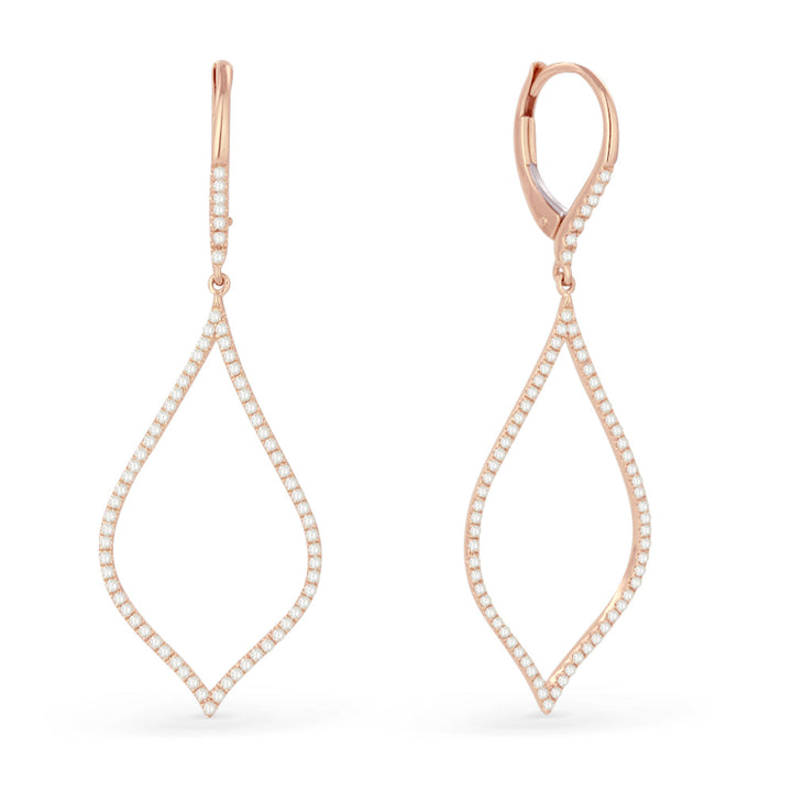 Beautiful Hand Crafted 14K Rose Gold White Diamond Milano Collection Drop Dangle Earrings With A Lever Back Closure