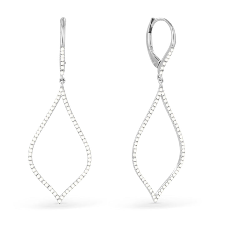 Beautiful Hand Crafted 14K White Gold White Diamond Milano Collection Drop Dangle Earrings With A Lever Back Closure