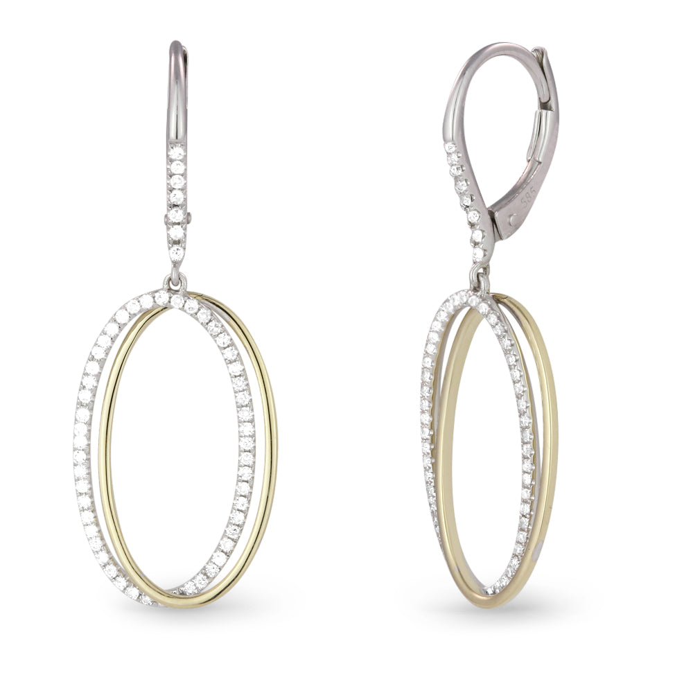 Beautiful Hand Crafted 14K Two Tone Gold White Diamond Milano Collection Drop Dangle Earrings With A Lever Back Closure