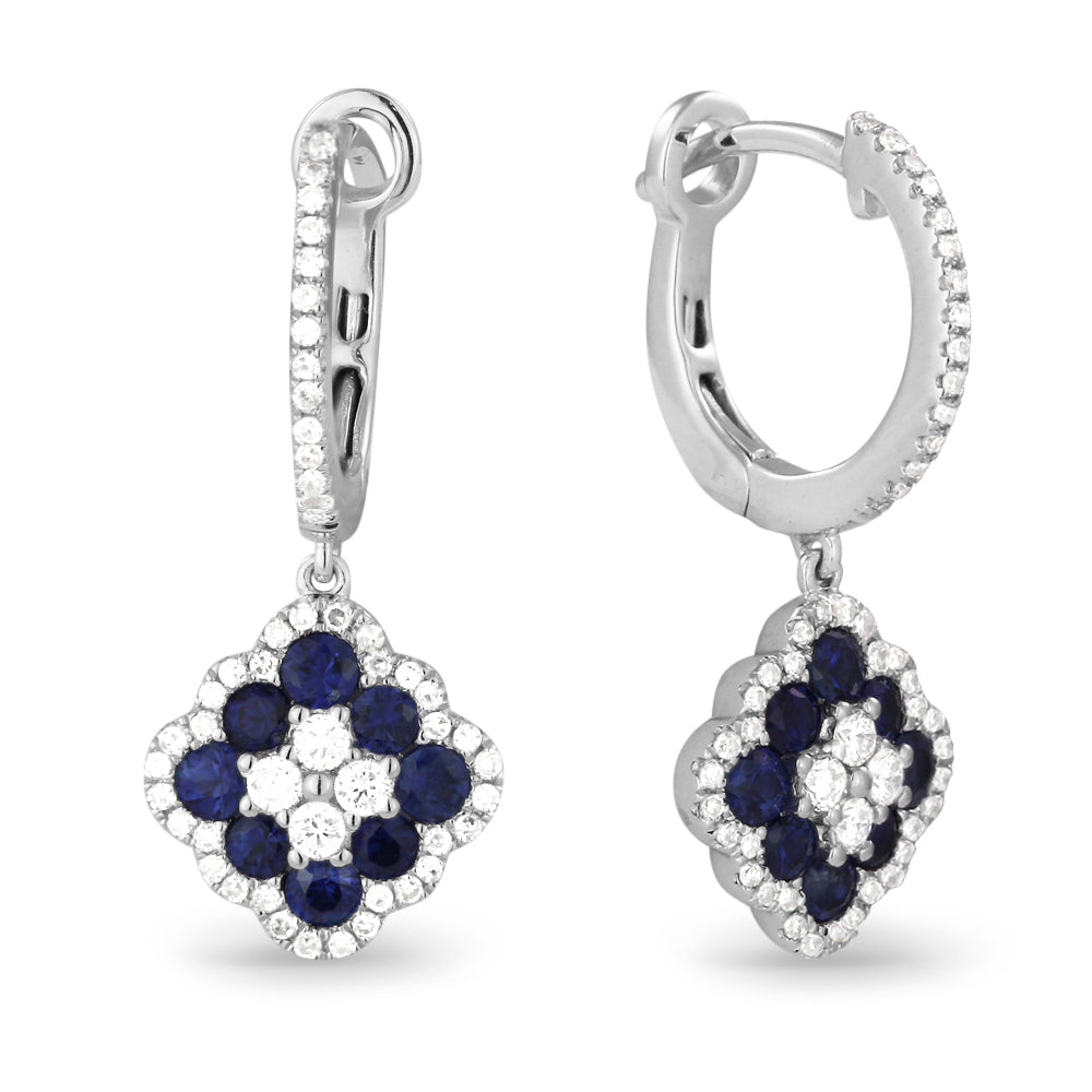 Beautiful Hand Crafted 14K White Gold  Sapphire And Diamond Arianna Collection Drop Dangle Earrings With A Lever Back Closure