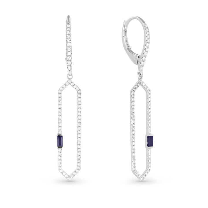 Beautiful Hand Crafted 14K White Gold  Sapphire And Diamond Arianna Collection Drop Dangle Earrings With A Lever Back Closure