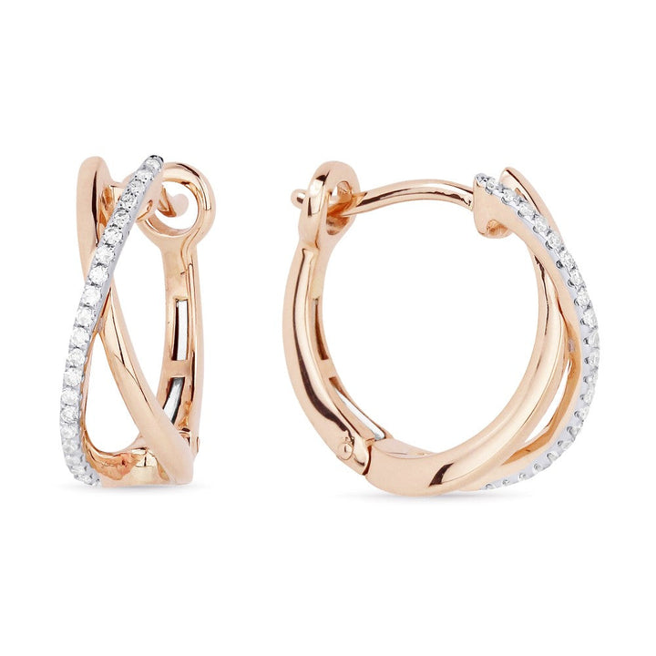 Beautiful Hand Crafted 14K Rose Gold White Diamond Milano Collection Hoop Earrings With A Hoop Closure