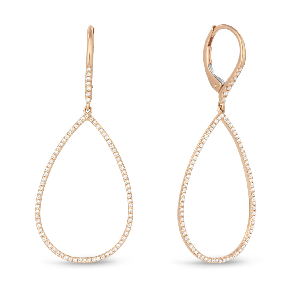 Beautiful Hand Crafted 14K Rose Gold White Diamond Milano Collection Drop Dangle Earrings With A Lever Back Closure