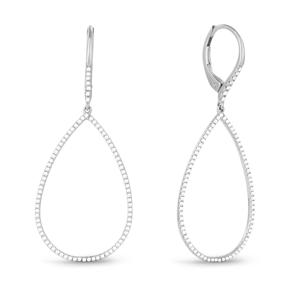 Beautiful Hand Crafted 14K White Gold White Diamond Milano Collection Drop Dangle Earrings With A Lever Back Closure