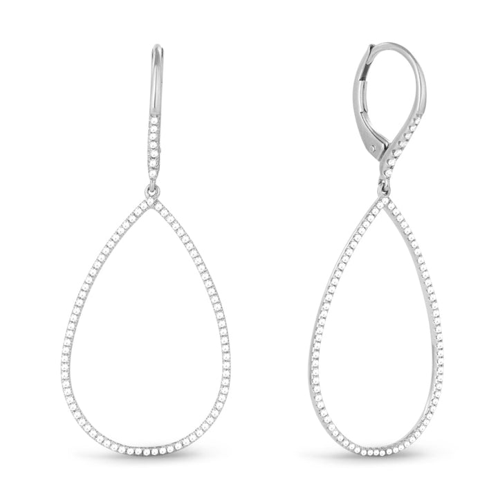 Beautiful Hand Crafted 14K White Gold White Diamond Milano Collection Drop Dangle Earrings With A Lever Back Closure